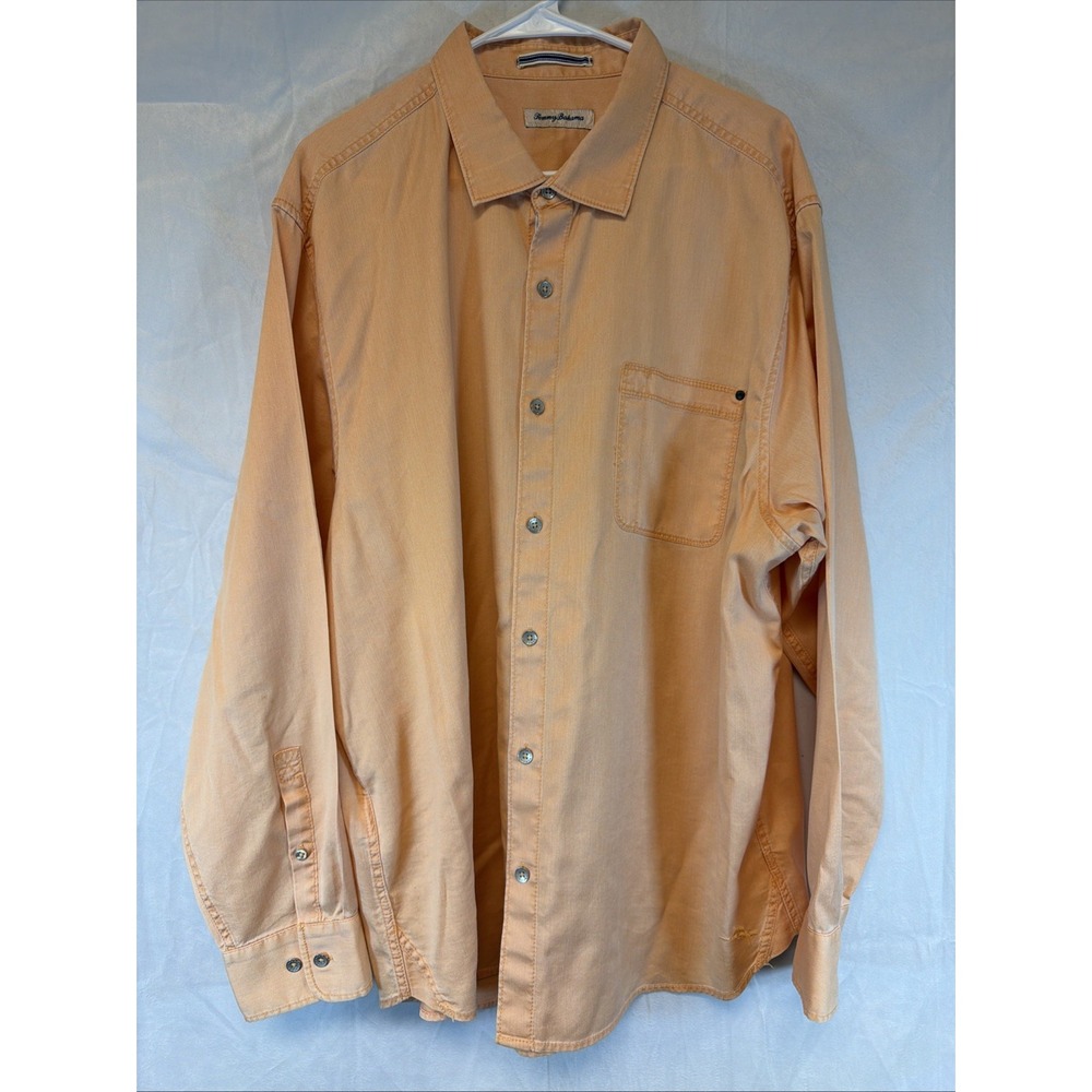 Tommy Bahama Men's XXL Orange Cotton Button Down Shirt Metal‎ Buttons Pocket